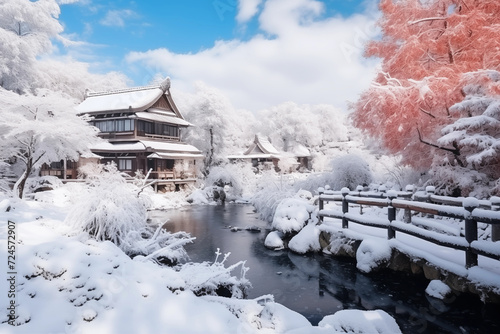 Village in winter landmark in Japan