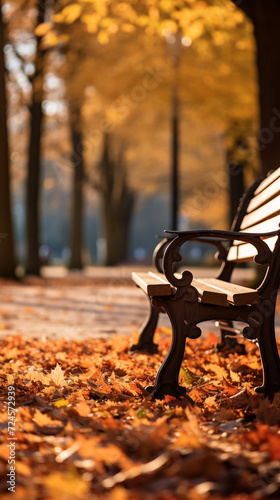 Fall Park Bench, Tranquil Nature Scene