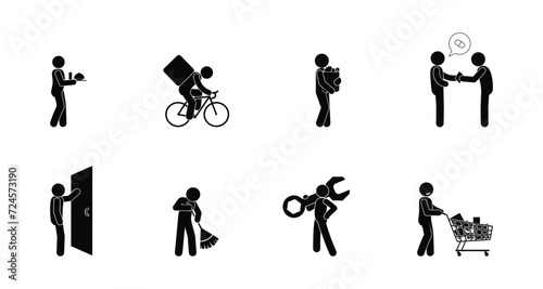 profession icon, man working, courier, mechanic, cleaner, help with housework