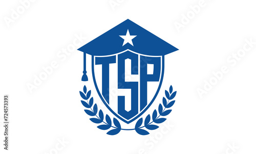 TSP three letter iconic academic logo design vector template. monogram, abstract, school, college, university, graduation cap symbol logo, shield, model, institute, educational, coaching canter, tech