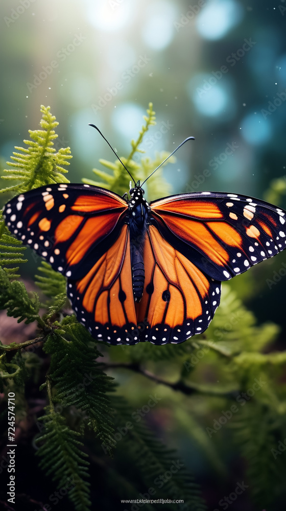 Fototapeta premium Close-Up Macro Shot of a Beautiful Orange Butterfly