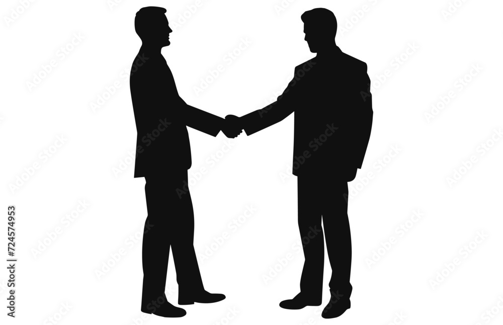 Two Silhouette Businessman Hand Shake, Business Man Handshake Agreement Concept Flat Vector Illustration
