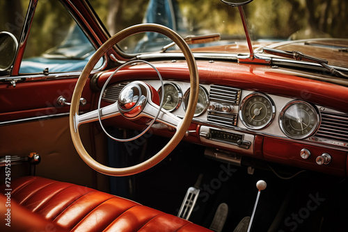 Steering wheel and dashboard of old car © Kokhanchikov