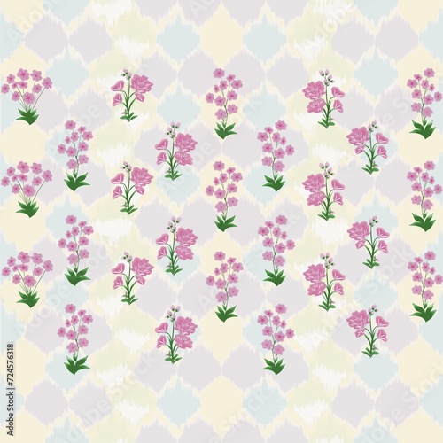 Indian floral print seamless pastel pattern on bright background,hand drawn.Indian blouse pattern concept design for bridal dress called Indian lehenga dress, scarf,fabric,curtain,home decorative. photo