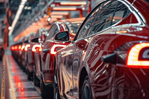 View of cars on production line in factory 