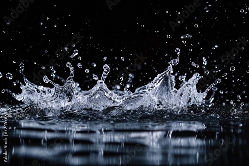 Water splash in midair on black background 