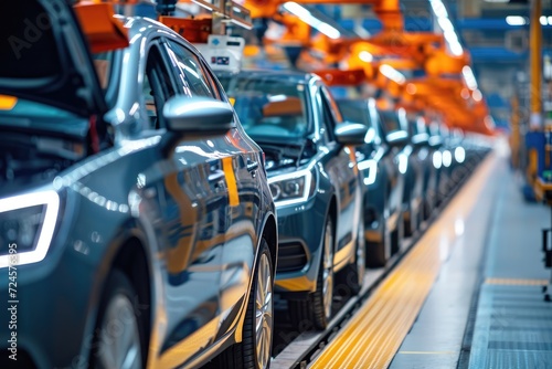 View of cars on production line in factory 