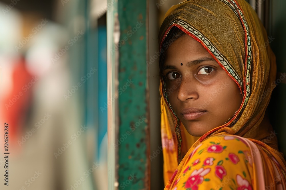 Young Indian woman waiting for a train at subway station, India 