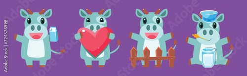 Funny Milk Cow Character with Cute Snout Vector Set