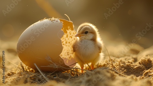 Little new born chick inside eggshell