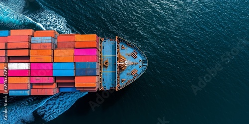 Blue Seas and Colorful Teus: Cargo Ship Aerial Snapshot