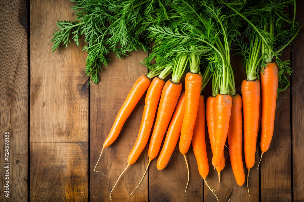 Fresh carrots on wooden surface Fresh carrots on wooden surface