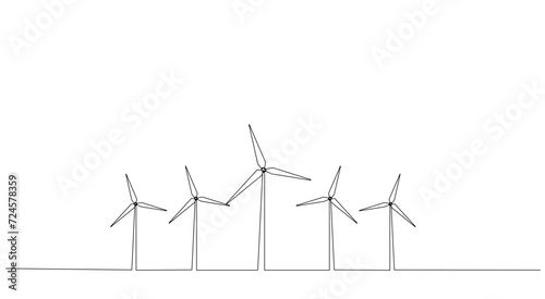 Eco-energy, energy from windmills, wind power plant. Building up ecological energy, increasing environmental friendliness concept in simple linear style of one line. Vector