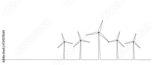 Eco-energy, energy from windmills, wind power plant. Building up ecological energy, increasing environmental friendliness concept in simple linear style of one line. Vector
