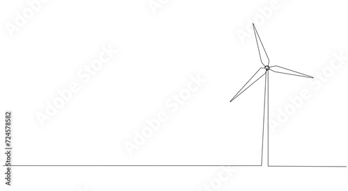 Eco-energy, energy from windmills, wind power plant. Building up ecological energy, increasing environmental friendliness concept in simple linear style of one line. Vector
