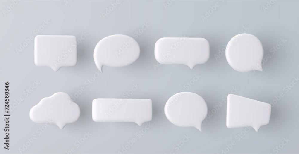 3D white speech bubble icon set on a grey background 3D white speech bubble icon set on a grey background