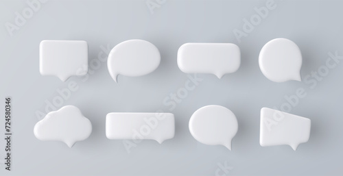 3D white speech bubble icon set on a grey background photo