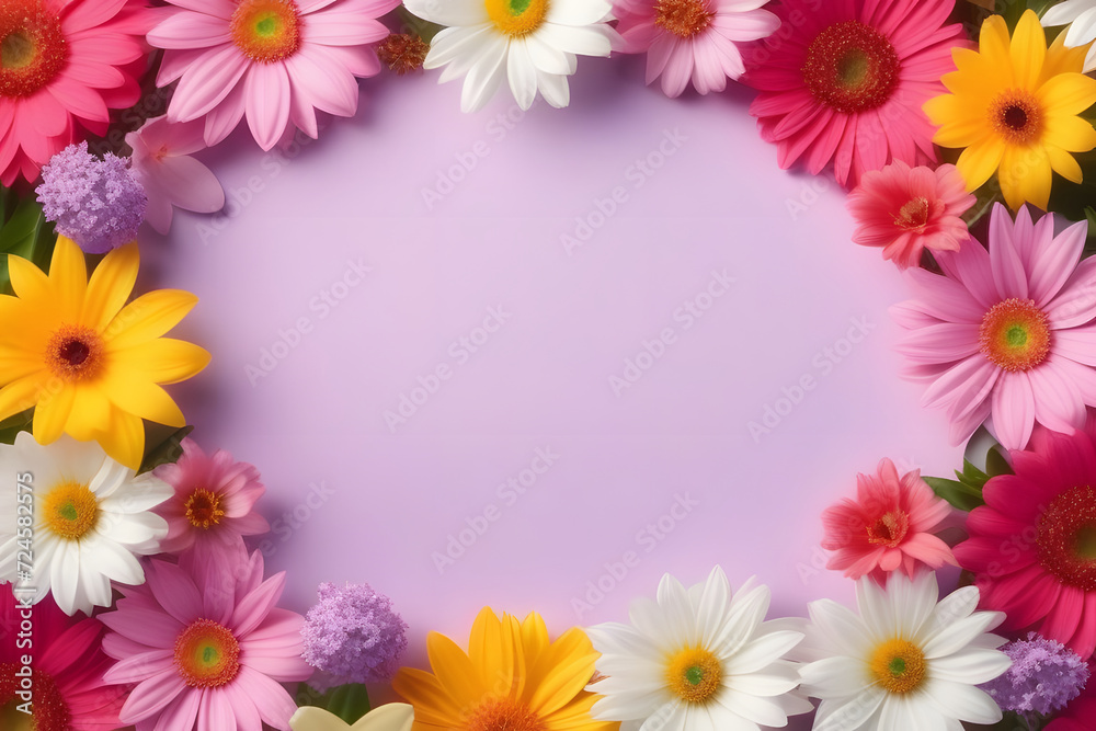 Colorful Gerbera Daisy Frame on Pastel Pink Background. Perfect for Spring and Summer Designs Colorful Gerbera Daisy Frame on Pastel Pink Background. Perfect for Spring and Summer Designs