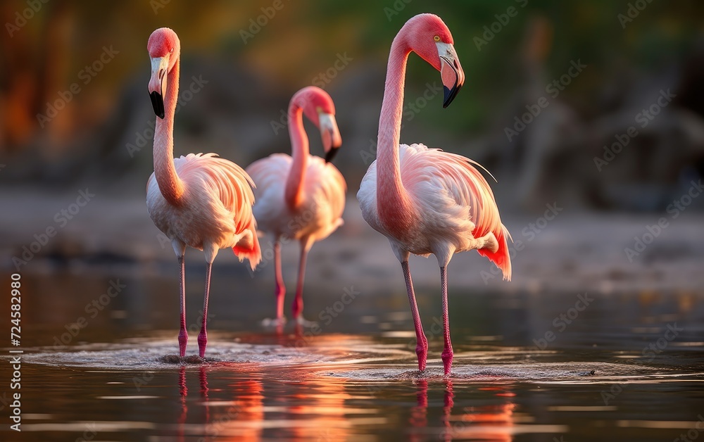 Flamingos in Shallow Waters