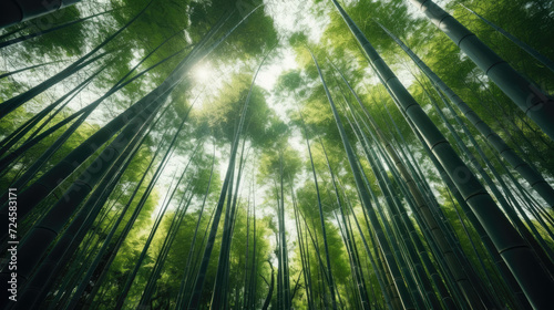 A majestic bamboo tree illuminated by the warm rays of the sun