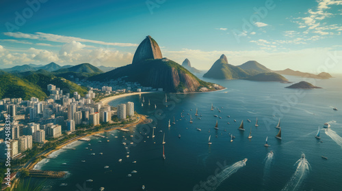 A view on Rio de Janeiro coast and mountain Sugar loaf from Corcovado mountain. photo