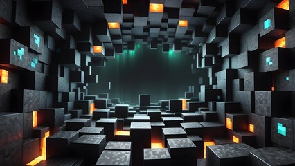 Rollo Minecraft Dunkle Voxel-Oberfläche mit Mystik  © Janis