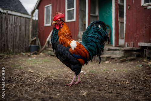 Rooster on yard in countryside © Tatiana Foxy