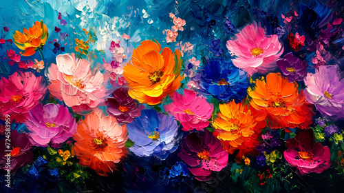 Fototapeta Naklejka Na Ścianę i Meble -  Oil painting of flowers. Abstract art background. Colorful flowers.