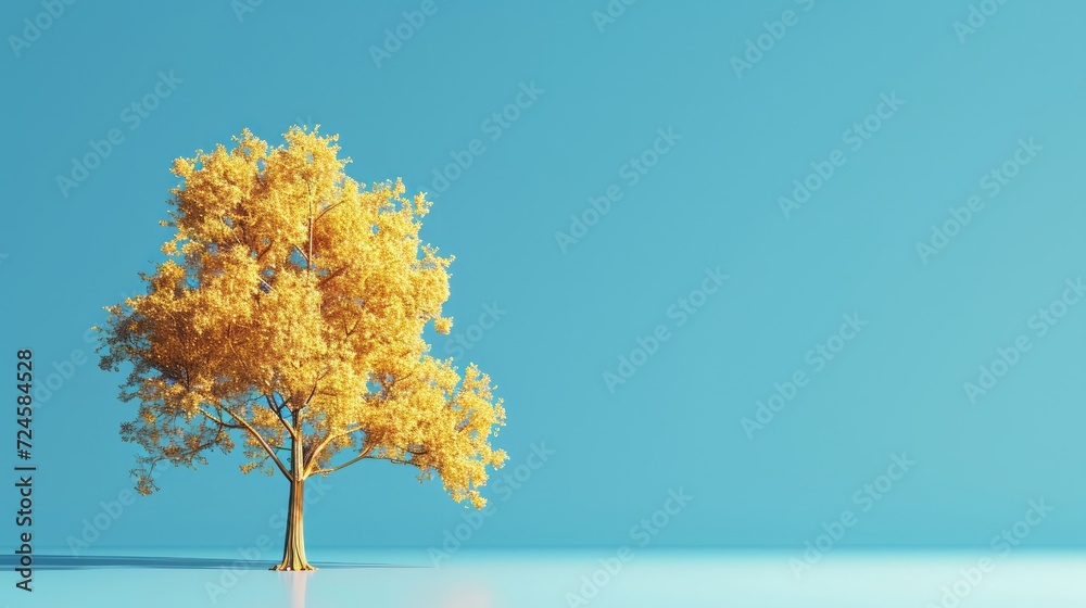 Skyward Autumn Trees in Nature's Palette, lone gold colored tree standing on blue background. Skyward Autumn Trees in Nature's Palette, lone gold colored tree standing on blue background.