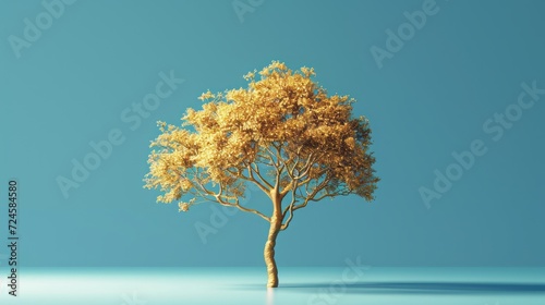 Skyward Autumn Trees in Nature s Palette  lone gold colored tree standing on blue background. 