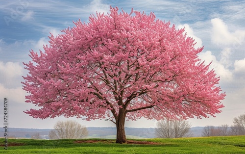 A beautiful cherry tree in full bloom, its tender flowers creating an enchanting display of nature's elegance