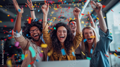 Celebration With Confetti in Front of Laptop