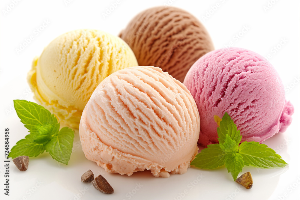 Scoops of Raspberry and Vanilla Ice Cream with Fresh Berries