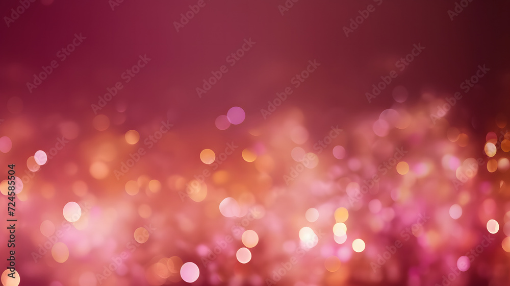 Radiant Glow: Golden Bokeh Adorning a Dark Pink Background