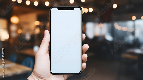Seamless Connectivity: Hand Holding Mobile Phone with Copy Space, Ideal for Online Marketing and Mobile App Design 