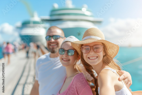 Photo of family in port with cruise ship photo