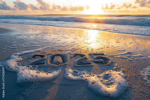 Photo of 2025 year text made out of sand