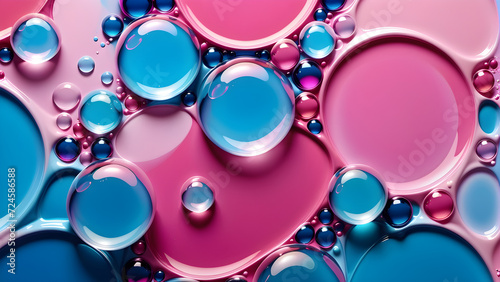 Pink and blue. soap bubbles in paint create an abstract design suitable for a colorful background