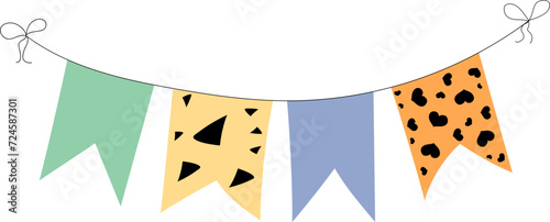Flag garland bunting heart, star birthday party flat set. Anniversary, celebration party hanging flags cartoon collection. Buntings pennants, festival decoration. 