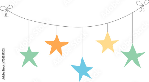 Flag garland bunting heart, star birthday party flat set. Anniversary, celebration party hanging flags cartoon collection. Buntings pennants, festival decoration. 