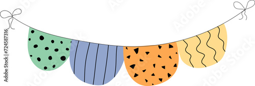 Flag garland bunting heart, star birthday party flat set. Anniversary, celebration party hanging flags cartoon collection. Buntings pennants, festival decoration. 