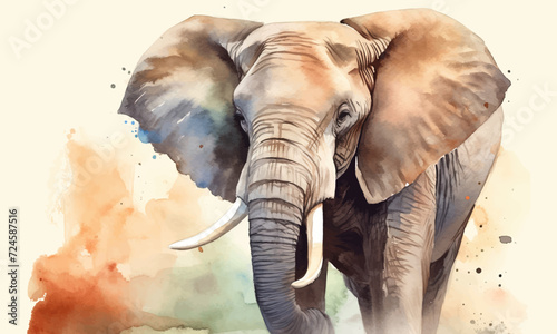 Elephant in watercolor style. African or Indian wild elephant detailed illustration. Vector EPS 10