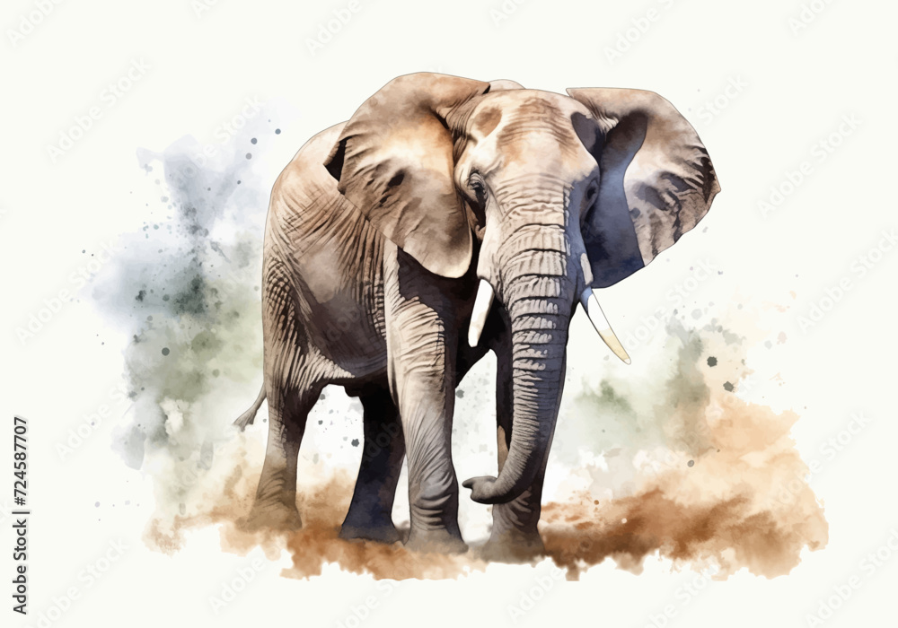 Fototapeta premium Elephant in watercolor style. African or Indian wild elephant detailed illustration. Vector EPS 10