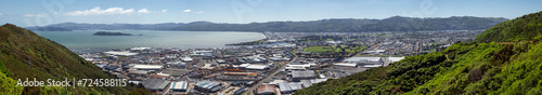 Aerial view over Lower Hutt. New Zealand. Wellington harbour. Panorama. © A