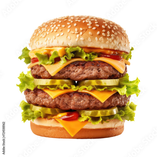 beef burger with cheese and salad on white background
