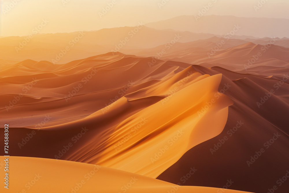 Naklejka premium Serene Desert Dunes Background Under Clear Blue Sky