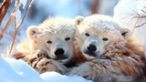 Two Polar Bears Cuddling in Snowy Habitat. Generative AI.