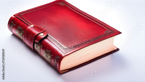 red old book leather cover on white background 