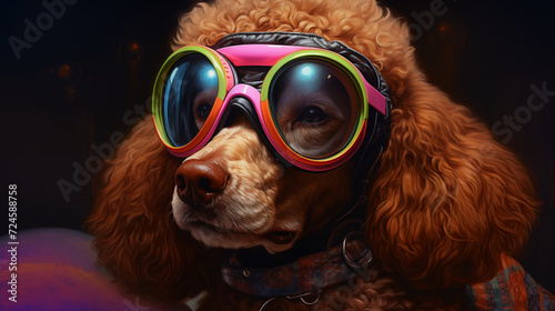 Adorable Poodle Wearing Glasses. Generative AI.