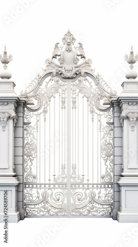 ornate iron gate on isolated white background 
